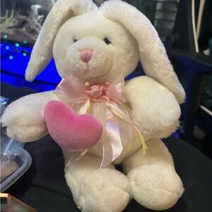Vintage Common Wealth Kids Easter Bunny Heart Plush Valentines 2006 With Bow